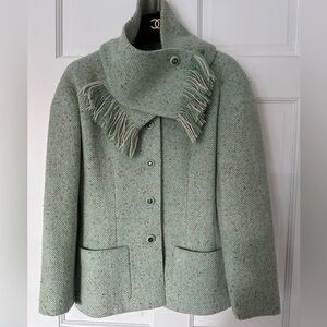 Vintage Chanel jacket with scarf - mint green tweed - size 38